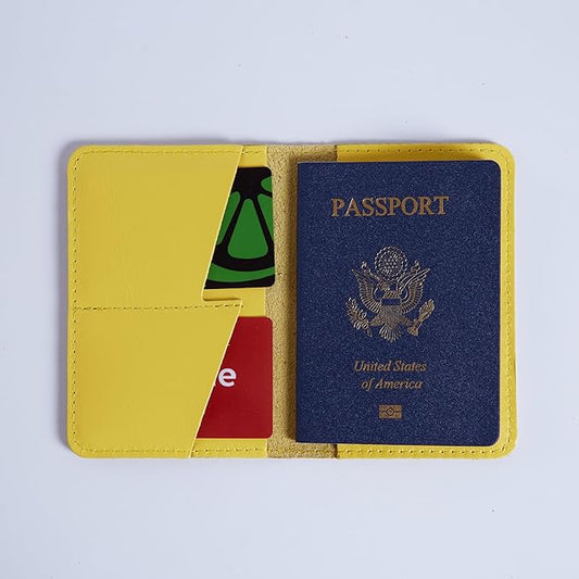 INCARNE US Passport Cover Clear - Travel Passport Wallet - Leather Passport Holder for Women Men Family with Card Slots & Note Compartmen - Sleeve Protector - Genuine Leather - Classic Yellow