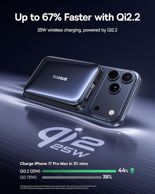 Baseus Picogo Qi2.2 25W Magsafe Portable Charger Power Bank 10000mAh 45W, with Built-in Cable USB-C Fast Charging Magnetic Battery Pack for iPhone 17/16/15/14/13/12 Pro Max/Pixel 10 Pro, Black
