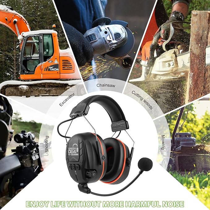 GREEN DEVIL Electronic Bluetooth Hearing Ear Protection Headphones With Boom Microphones 27dB Noise Cancelling Earmuffs