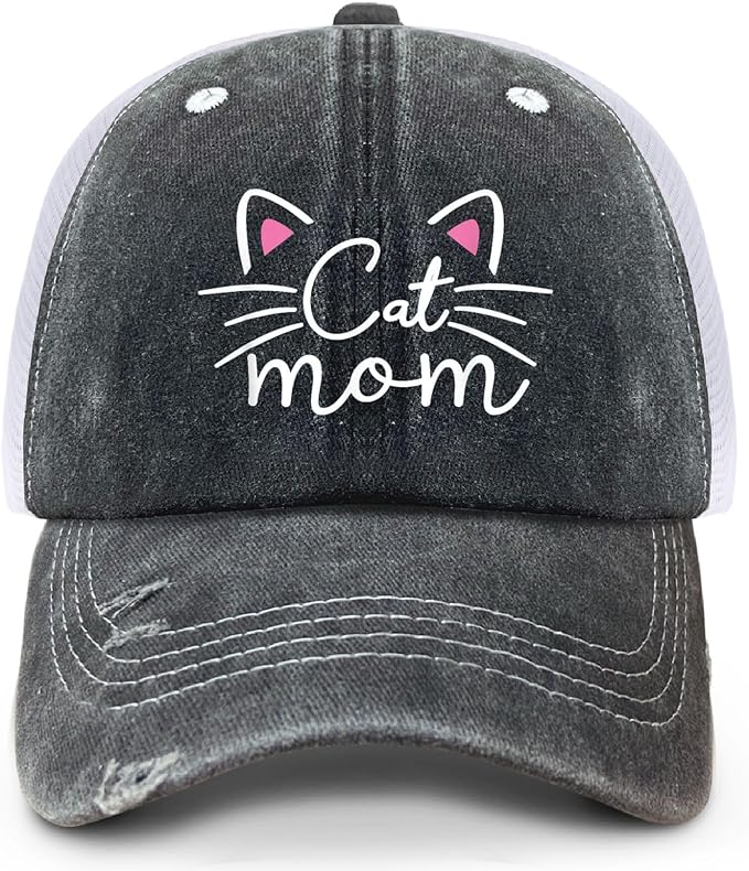 Cat Mom Proud, Cat Lover Mom Ripped Hole Paw Design hat Outdoor Cap for Grandpa