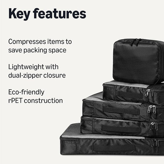 Amazon Essentials Ultralight packing Cubes Packing Organizer black 8 pack Black