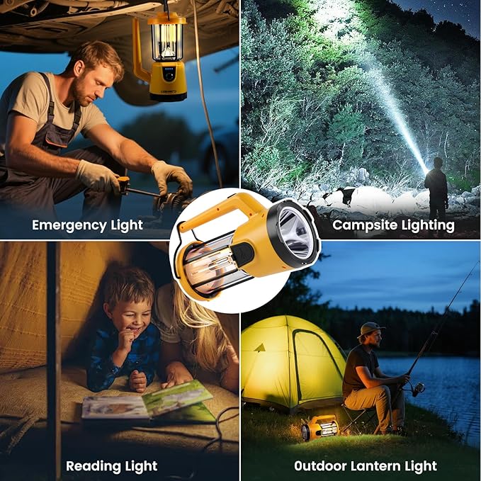 Lanterns for Power Outages, LED Lantern Flashlight, 2000LM Rechargeable Camping Light, 4200mAh Battery, 4 Modes, 2625ft Beam, 8Hr Runtime, IP43 Waterproof for Home, Hiking, Fishing, Outdoor
