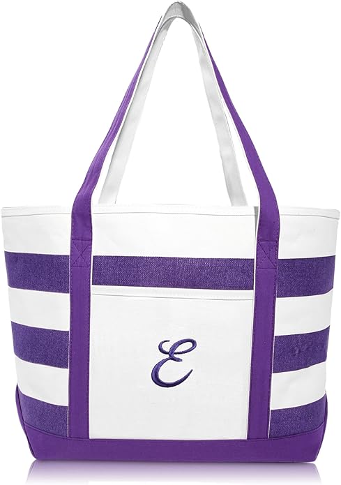 DALIX Monogrammed Beach Bag and Totes for Women Personalized Gifts Purple A - Z
