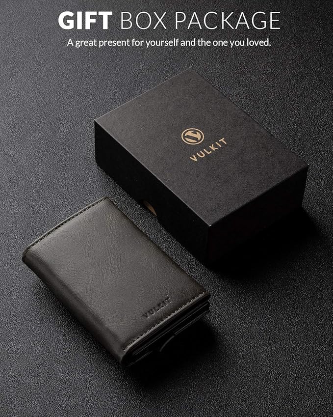 VULKIT Pop up Wallet Minimalist Cash Wallets RFID Blocking Leather Smart Credit Card Holder with Magnetic Closure for Men