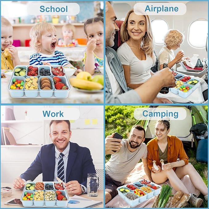 shopwithgreen Divided Serving Tray with Lid and Handle, Portable Snackle Box Charcuterie Container for Party, Veggies, Fruits, Nuts, Candy, Food Tray Platter Snack Box for Entertaining, Picnic, Blue