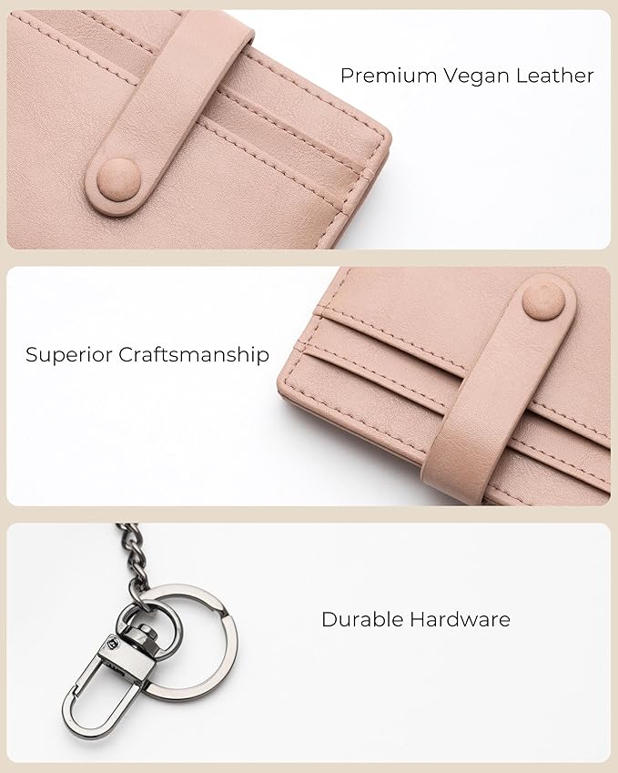 Alldaily Slim Keychain Wallet for Women, RFID Blocking Small Bifold Travel Credit Card Holder (Dark Pink)