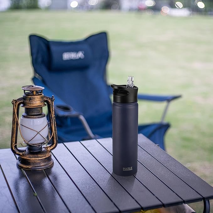 HASLE OUTFITTERS Insulated Water Bottle 22 oz Double Wall Stainless Steel Water Bottle Wide Mouth with Straw Lid & Spout Lid Keeps Cold or Hot(Navy,1)