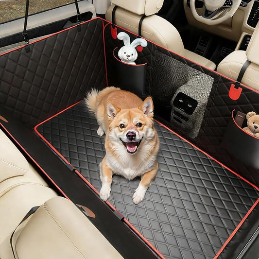 Waterproof Dog Car Seat Cover for Back Seat â Heavy Duty Back Seat Extender for Dogs with Hard Bottom, 7-Layer Protection, Non-Slip & Scratchproof, Easy to Install (Red)