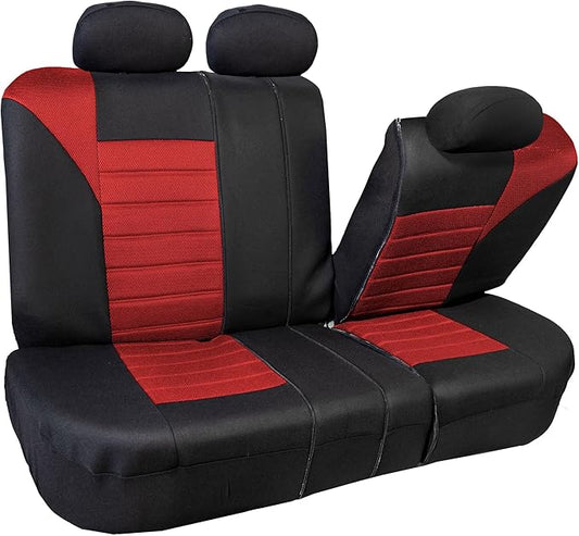 FH Group Automotive Car Seat Covers Rear Set Premium 3D Air Mesh Seat Covers, Airbag Compatible and Split Bench Cover Universal Fit Interior Accessories for Cars Trucks and SUVs - Red