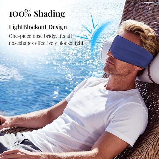 Cotton Sleep Eye Mask for Men, 100% Blocking Light Eye Mask Sleeping for Side Sleeper, Soft Zero Pressure Cooling Blackout Eye Covers for Sleeping, Sleep Mask fits All Heads Adjustable(Blue)