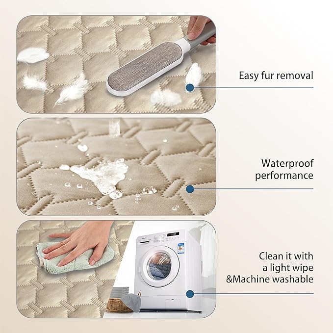 gogobunny 3X Stronger Waterproof Pet Blanket, Scratch Proof Furniture Protector for Dogs Cats, Reversible Cover 32x53 Inch, Dark Beige