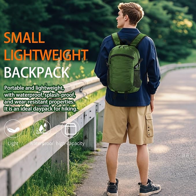 Small Hiking Backpack 15L Travel Lightweight Hiking Packable Daypack Water-Resistant Foldable Backpacks for Women Men Camping