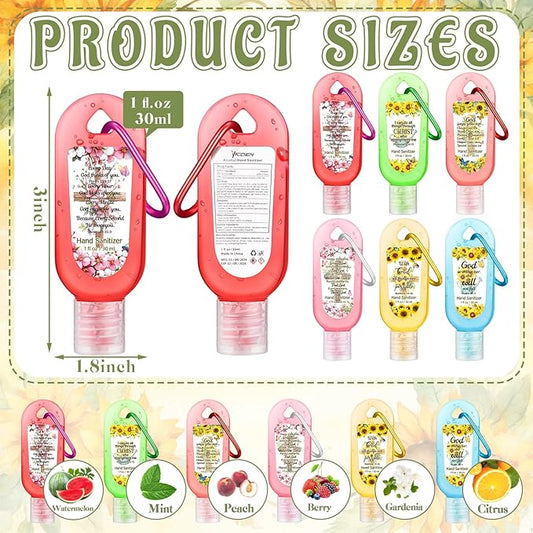 24 Pack Christian Hand Sanitizer Keychains Bible Verse Mini Hand Sanitizer Keychains Bulk Travel Size Christian Gift for Women Religious Gifts for Teacher Coworker Wedding Church Christmas Favors
