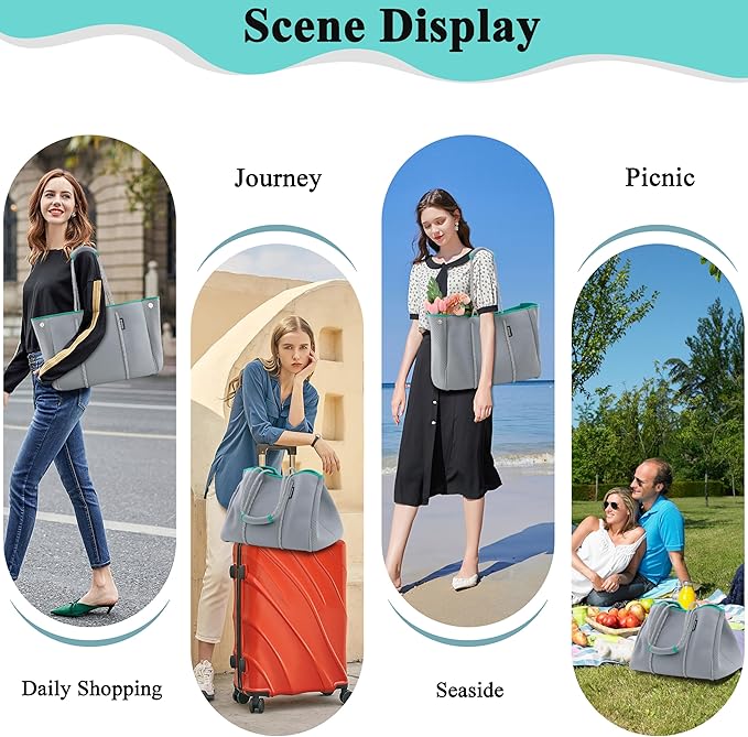 QOGiR Neoprene Multipurpose Beach Bag Tote with Inner Zipper Pocket … … … …