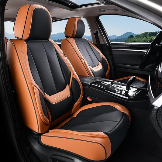 Coverado Car Seat Covers Full Set, Seat Covers for Cars, Black Car Seat Covers Front Seats and Back Car Seat Protector Waterproof, Leather Car Seat Cushion Universal Fit for Most Cars Brown