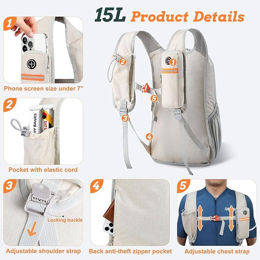 BECOJADDE 15L Small Hiking Backpack for Men Women Foldable Packable Back Pack Ultralight Hiking Daypack for Travel Camping Outdoor, Beige