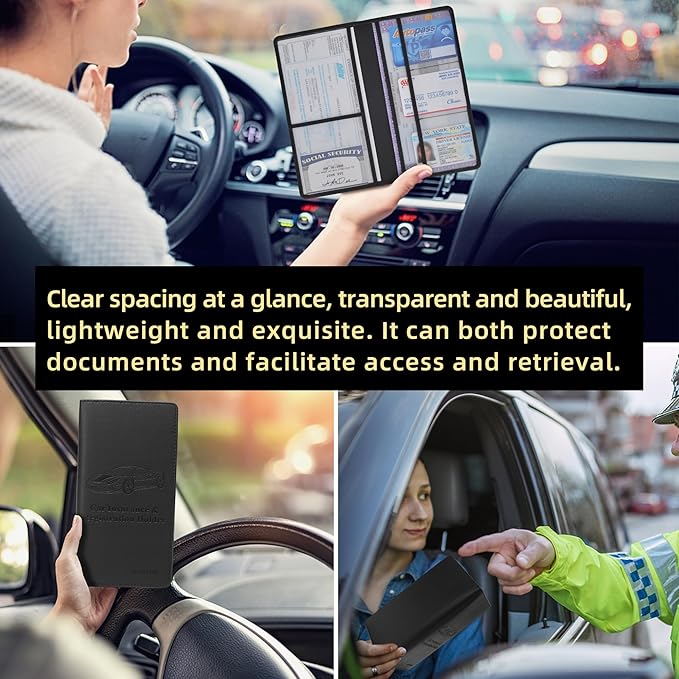 Car Registration and Insurance Holder Glove Box Folder-Premium Car Folder, Car Document Holder for Cards, Driver License & other Essential Documents (Black)