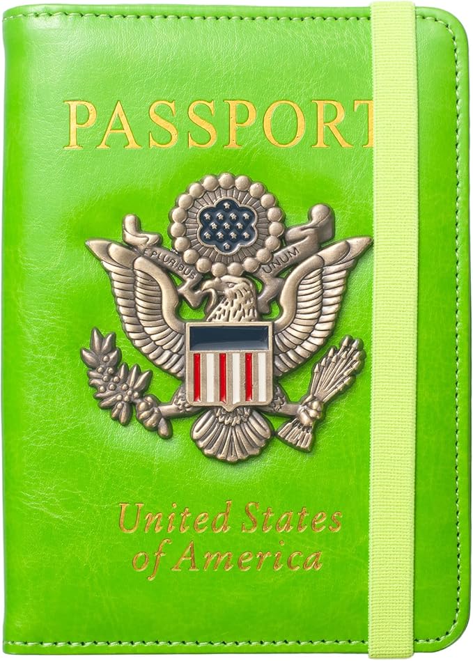 RFID Passport Holder for Travel Men, US Passport Cover Wallet Case, RFID Blocking Waterproof Leather Travel Wallet for Men Women, Document Protector for Traveling-Green