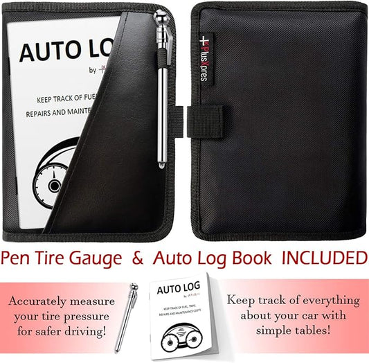 Glove Box Compartment Organizer - Car Document Holder - Owner Manual Case Pouch - Vehicle Storage Wallet for Registration & Insurance Card - Premium Auto Paperwork Holder - Log Book included - Black