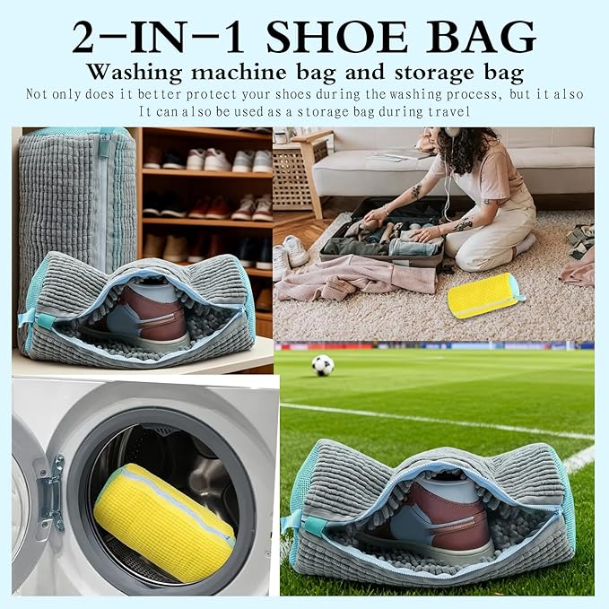 Shoe Washing Bag, Laundry Shoe Bag, Reusable Shoe Washing Bag, 360 ° Deep Cleaning,Suitable for All Shoe Types, With Self-Locking Zipper, 2-pack (Yellow)