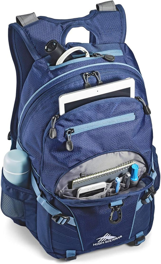 High Sierra Loop Backpack, Travel, or Work Bookbag with tablet sleeve, One Size, True Navy/Graphite Blue