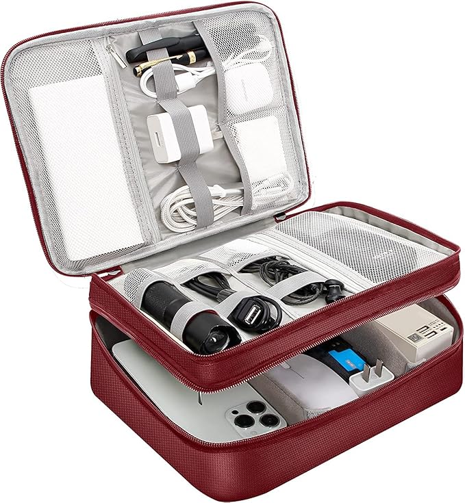 Electronics Travel Organizer, Double Layer Cable Organizer Bag Waterproof Electronics Accessories Storage Bag for Charger, Phone, Power Bank, Hard Drive, Cord, Tablet