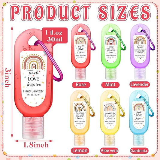 24 Packs Appreciation Teachers Hand Sanitizers Keychains Boho Rainbow Mini 1oz Travel Size Hand Sanitizer Bulk Appreciation Gifts for Teacher's Day Christmas Employees Women Gift
