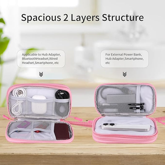 Pink Travel Gadget Bag - Ultimate Cable &accessories Organizer for Chargers, Phones & Memory Cards
