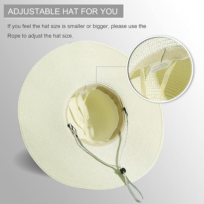Lanzom Womens Wide Brim Straw Hat Big Floppy Foldable Roll up Cap Beach Sun Hat UPF 50+