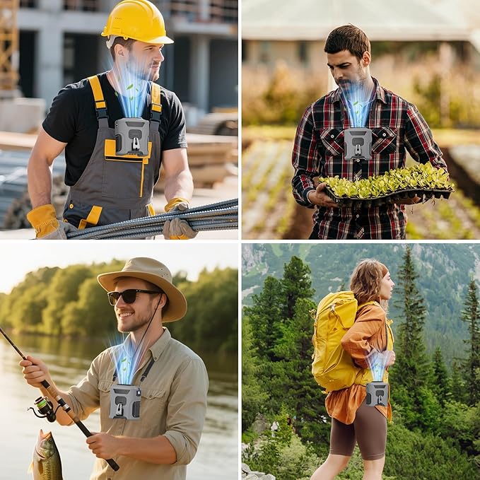 Portable Waist Fan with 5 Speeds, 16000RPM Strong Airflow, 10000mAh Rechargeable Hands-Free Neck Fan with Flashlight & SOS Mode, Wearable Clip Belt Fans for Camping Travel Jobsite Farms Fishing