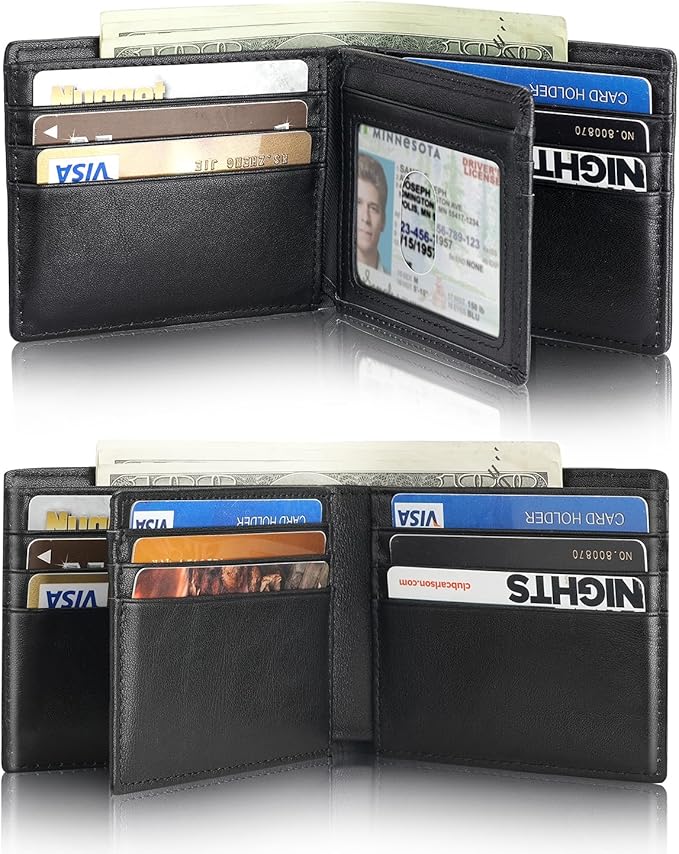 Mens Wallet With AirTag Holder, Bifold Leather RFID Blocking 1-2 ID Windows 12-13 Card Holders, Gift Box and Screen Protector Included, AirTag Not Included