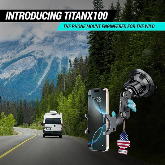CARMOUNT TitanX100 โ Suction Cup Phone Mount for Car & Truck โ Heavy Duty Metal Phone Holder, Windshield Phone Mount for iPhone, Android, GPS & All Devices