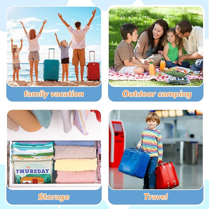 Paterr 7 Pcs Packing Cubes for Travel Kids Day of Week Compression Packing Bags Colorful Luggage Suitcase Organizers Bag for Travel (Car)