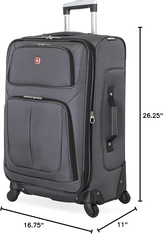 SwissGear Sion Softside Expandable Luggage, Dark Grey, Checked-Medium 25-Inch