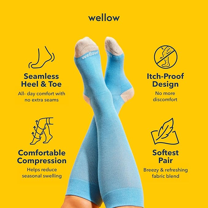 Wellow Premium Socks (Compression Socks - Regular) for Men & Women, Made with Viscose from Bamboo, Knee High, 18-25 mmHg
