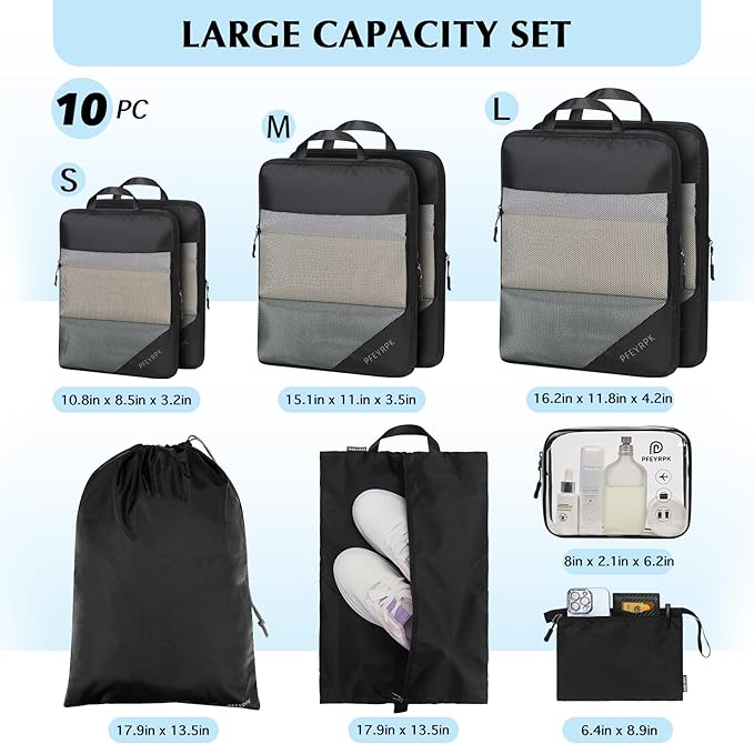 Lightweight Compression Packing Cubes for Suitcases, Compressible Expandable Travel Packing Organizer with Clear Toiletries and Backpack Bag, Travel Essentials for Carry on Luggage 7 Set