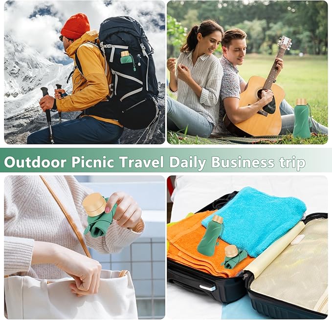 Collapsible Water Bottles,650ml,Leak Proof,Reuseable BPA Free Silicone Foldable Water Bottles,Durable Lightweight for Travel Gym Camping Hiking,Compact Size Portable Sports Water Bottle (Green)