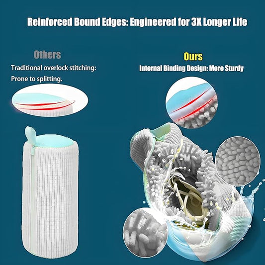 2-Pack Shoe Bag for Washing Machine, 15.4x7.5x7.5in Heavy Duty Laundry Shoe Bag with Reinforced Edges 360° Deep Clean Anti-Tear for Sneaker, Running Shoes, Bras, Delicates and Toys(Grey)