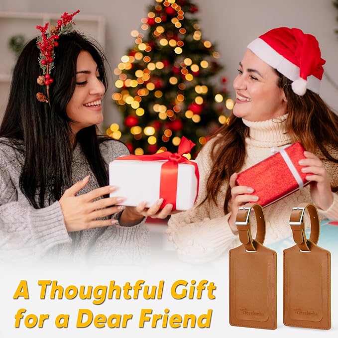 Travelambo 30 Pack Luggage Tags Faux Leather for Suitcases Travel Bag Labels with Protection Cover ID (Yellowish Brown)