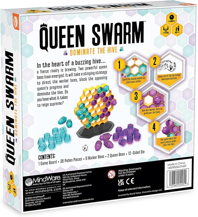 MindWare Queen Swarm - Strategic Hive Domination Game for Kids & Families, Dice-Rolling Area Control Board Game, Ages 6+, 2 Players