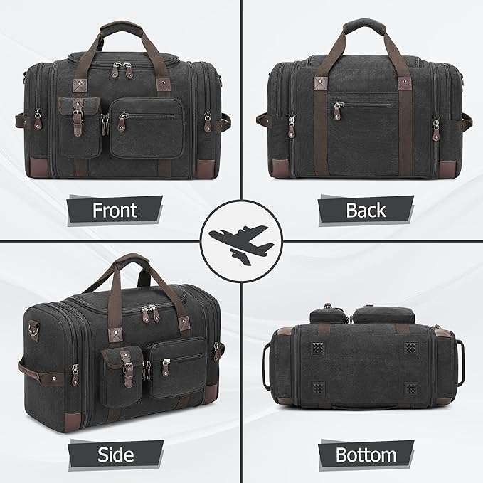 THYWD Canvas Duffle Bag for Travel Men and Women, 55L Expandable Large Overnight Weekender Luggage Bag, Vintage Carry on Bags for Airplanes, Travel, Hospital Labor Delivery, Camping, Gym