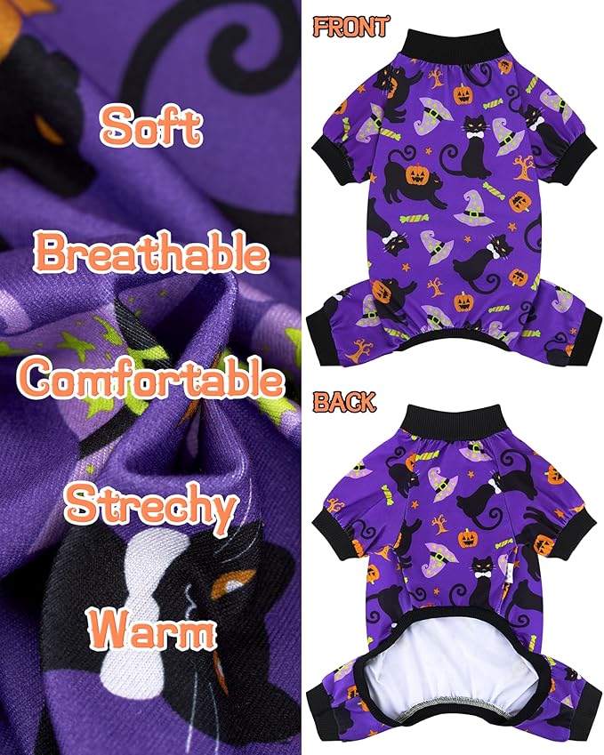 XPUDAC 4 Pack Halloween Dog Pajamas, Funny Ghost Halloween Costumes for Dogs, Soft Strechy Doggy Clothes for Small Medium Dogs Boy Girl, Pet Apparel, L