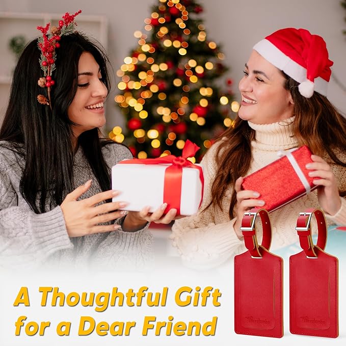 Travelambo 16 Pack Luggage Tags Faux Leather for Suitcases Travel Bag Labels with Protection Cover ID (Red Deep)