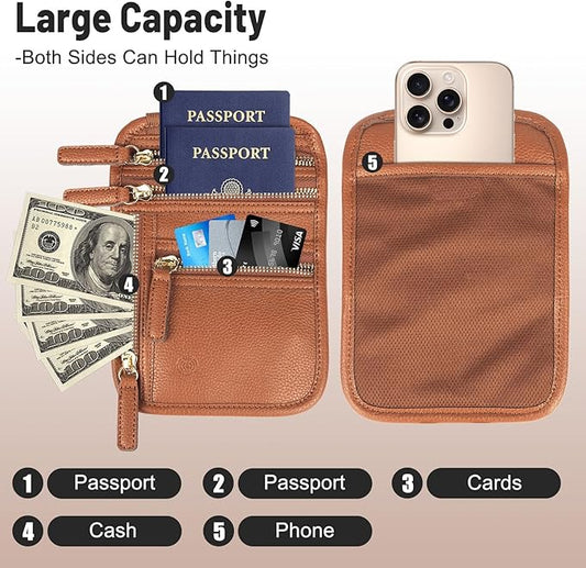 Sizobi Neck Wallet for Traveling Women Men, RFID Blocking Leather Passport Holder Travel Pouch, Family Travel Document Organizer Passport Wallets,International Travel Must Haves Travel Accessories