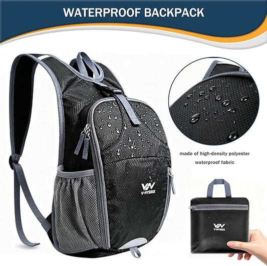 15L Foldable Hiking Backpack,Lightweight Packable Waterproof Machine Washable Daypack with Chest Strap,Small Folding Pack for Travel/Walking for Men&Women-0.52LB Black