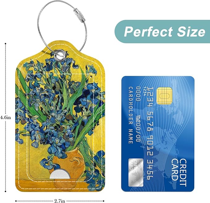 Rimilak 3 Pcs PU Leather Luggage Tags for Suitcase, Travel Cruise Luggage Tag with Privacy Flap, Name ID Label and Metal Loop for Women Men Baggage Handbag School Bag Backpack, Flower Vase