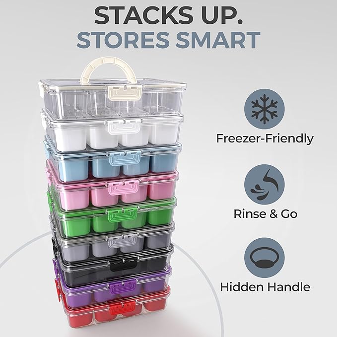 Snackle Box Container with Lid- Travel Charcuterie Box with Handle - Organizer for Candy, Fruit, Nuts, Veggies, Snacks, Beach Essentials, Portable Lunch Box (Grey, Large)