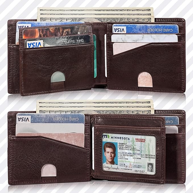 Artpaxy Mens Wallet Bifold Genuine Leather RFID Blocking Wallet for Men with 1 ID Windows 13 Card Holders 2 cash pockets 1 Gift Box