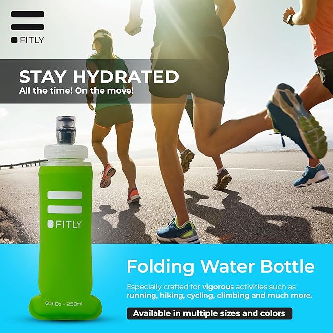 FITLY Soft Flask - Shrink As You Drink Soft Water Bottle for Hydration Pack - Folding Water Bottle Ideal for Running, Hiking, Cycling, Climbing & Rigorous Activity