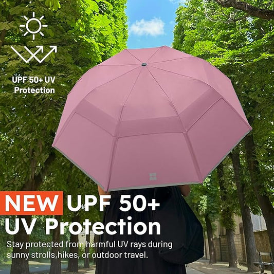 Weatherman Premium Collapsible Travel Umbrella - Windproof, Compact, Easy Auto Open - Resists Up to 55 MPH Winds - Perfect for Rain, Wind, Backpack, Car - Folding Umbrella (Sunlit Butter)